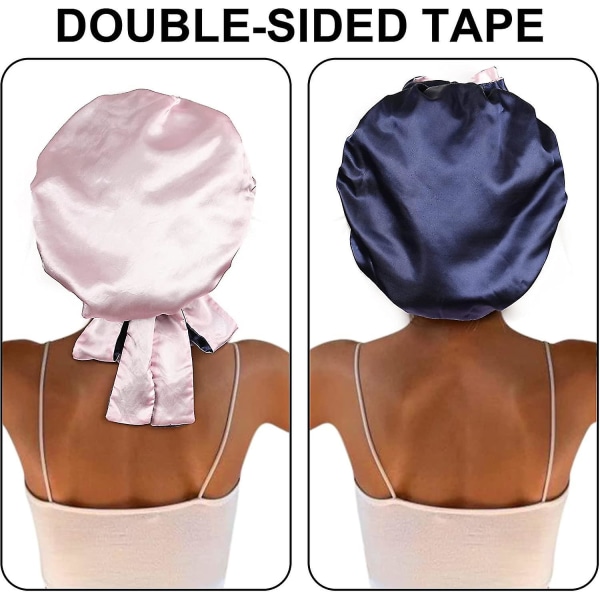 Satin Bonnet Silke Sleep Cap Hair Bonnets For Black Women Stretchy Tie Band Hår Navy Blue and Pink