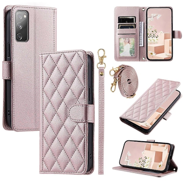 Kotelo Samsung Galaxy S20 FE 5G/4G -puhelimelle, lompakkokansi, crossbody-kaulanauha, olkahihna, yhteensopiva Samsung Galaxy S20 FE 5G/4G -puhelimen kanssa Pink