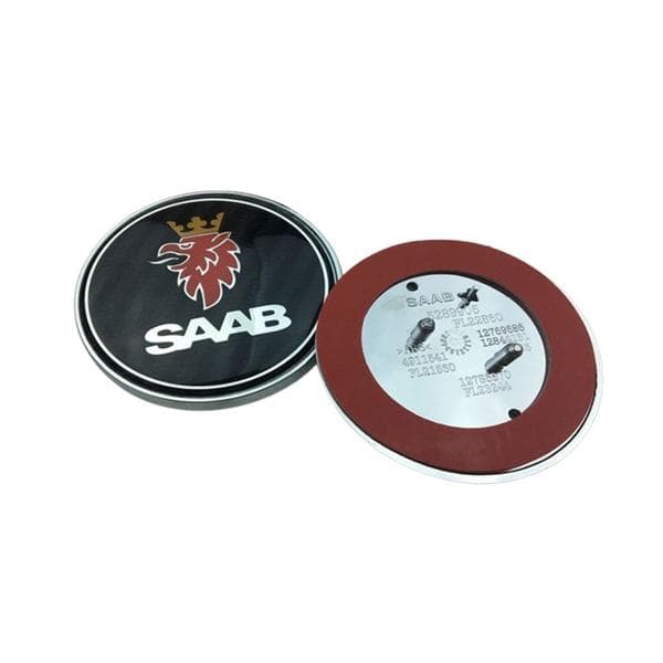 2 stk karbonfiber bil front hette logo bagasjeromsemblem for Saab 68mm