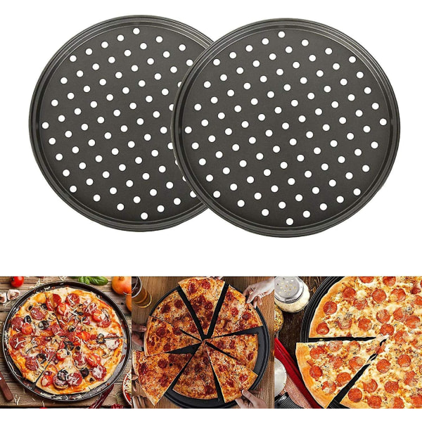 Pizzapelti, Set 2 osaa, Tarttumaton pizzapelti reikillä, hiiliteräs, rapea pelti, pyöreä