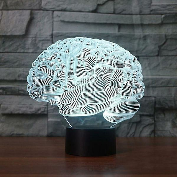Kryc Hjärnform 3D Illusionslampa 7 Färgers Tryckknapp Akryl Bordslampa