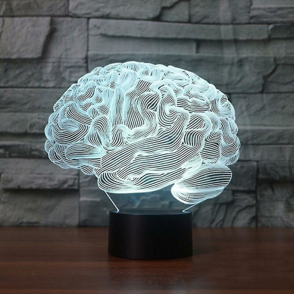 Kryc Hjerneform 3D Illusjonslampe 7 Farge Trykknapp Akryl Bordlampe