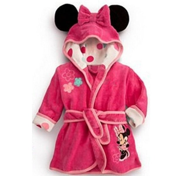 Børn Drenge Piger Hættebadekåbe Mickey Minnie Morgenkåbe Nattøj Nattøj Pyjamas Rose Red Minnie 5-6 Years