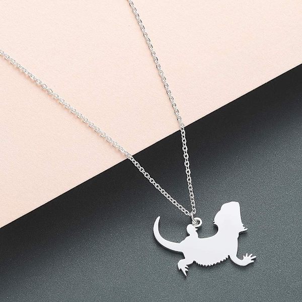 Skäggagam Halsband Ödla Drak Smycken Husdjur Reptil Gåva Personlig Silver Guld Roséguld Färg Stålhalsband