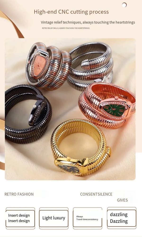 BIFANXI orm klocka, dammode armbandsklocka, kreativ kvartsklocka silver, grön urtavla
