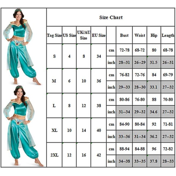 Halloween Aladdin Princess Jasmine Kvinnor Vuxen Cosplay Party Fancy Dress Up Kostym Dark Blue XL