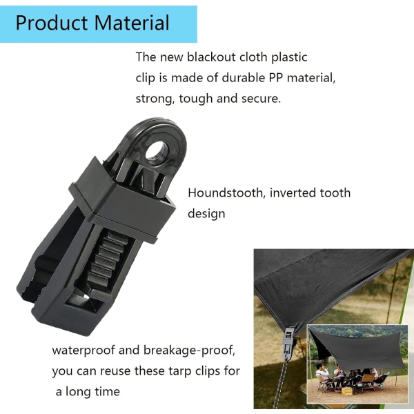 10 stk Tarp Clips, Vindtett Shade Cloth Plast Clips, Gjenbrukbare Tarp Clamps Markise Tarp Clamps for Canopy Outdoor Camping (svart)