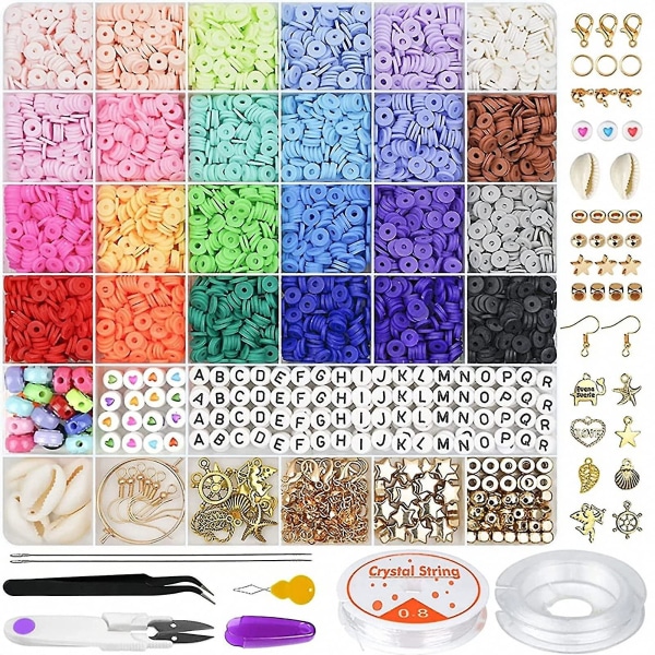 6380 st Clay Beads Kit 28 färger platta runda polymerlera pärlor för smyckenstillverkning 6 mm Heishi Clay spacer pärlor för armband halsband örhänge diy wit