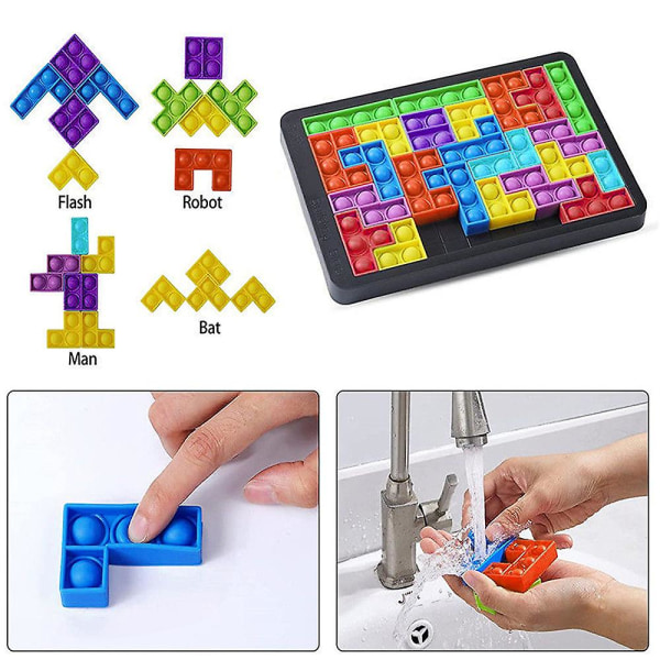 2 i 1 Push Pop It Bubble Jigsaw Pusle Småbarn Tetris Byggeklods Brætspil Børn Angst Relief Fidget Sanselegetøj Gave