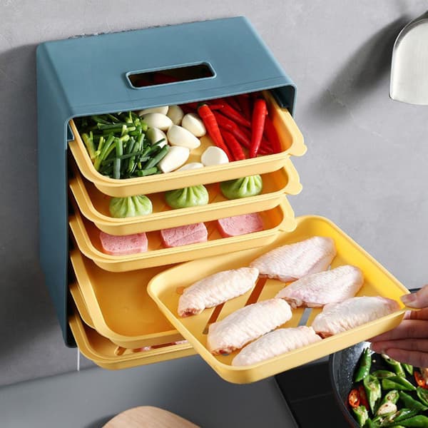 Kjøkkenoppbevaring Multi Layer Dish Tray Veggmontert Side Dish Stackable Frukt Display Oppbevaringsplate Blueyellow