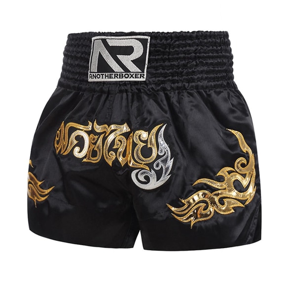 Boxningsshorts Antifriktion Muay Thai kickboxningsshorts för män Black 2XL