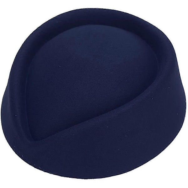 Stewardesse Hat i Uldfelt - Pillbox Hat til Kvinder - Flyvehostesse Cosplay Kostume