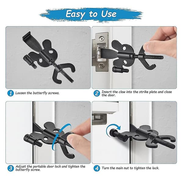 Bärbar dörrlås för resor, hotell dörrlås, hemsäkerhet, dörrlås säkerhet, 2-pack
