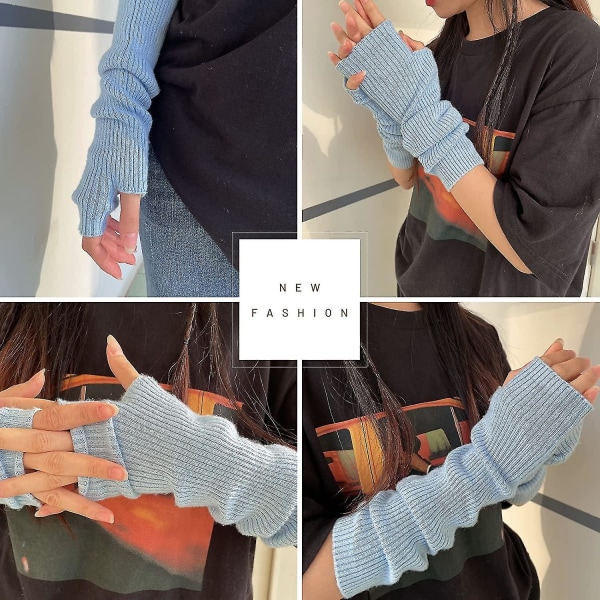 Cashmere-blandede Armvarmere Vinter Fingerløse Hansker Strikk Lange Ermer Votter Szkydv