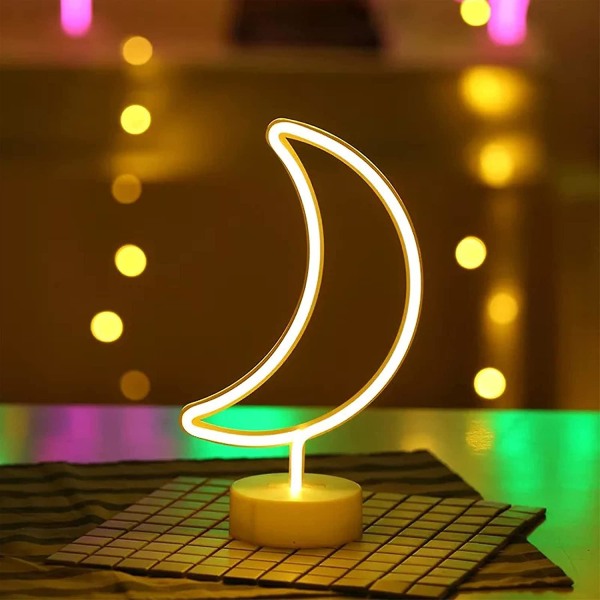 Neonlysskilt Usb/batteridrevet LED-nattlys med sokkel for hjemmet, barnehagen, baren, festlig fest (batterier ikke inkludert), månen