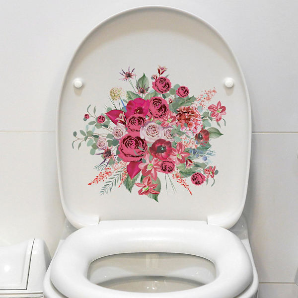 WC-tarra, vahva liima, elävä värinen kukka-aiheinen tarra, irrotettava seinätarra kotiin kylpyhuoneeseen