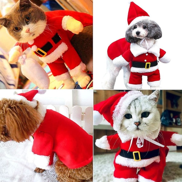 Hund och katt tomtedräkt, julhusdjurskläder Söta tomtekläder Hundhusdjursjulkläder med tomtehatt M Stl.