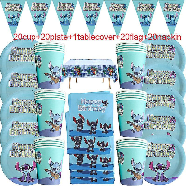 Disney Stitch Design Bursdagsfestdekorasjoner Servietter Papirkopper Tallerkener Gutter Jenter Baby Shower Engangsservise