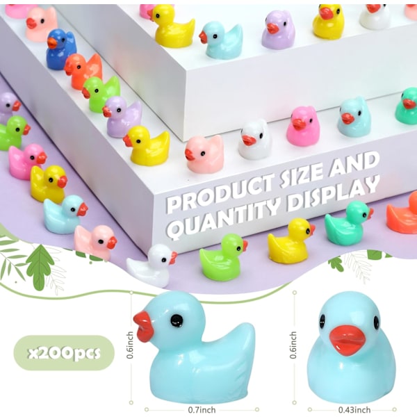 Mini Resin Ducks 200-pakke Tiny Ducks Figurer Bulk Plast Småender for Hage Mikro Landskap Akvarium Potted Dukkehus Dekorasjon Dekor