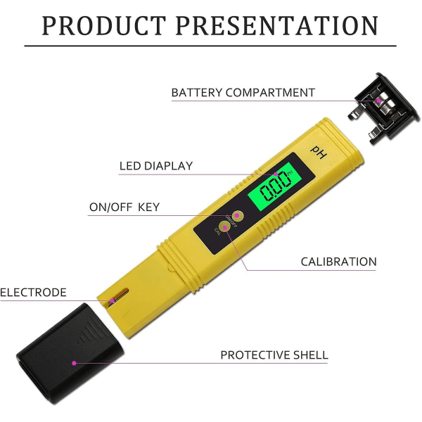 Elektronisk ph-tester, digital LCD-vannkvalitetstester, automatisk kalibreringsfunksjon og 0,00-14,00 bærbart digitalt ph-måler håndholdt digitalt ph-måler