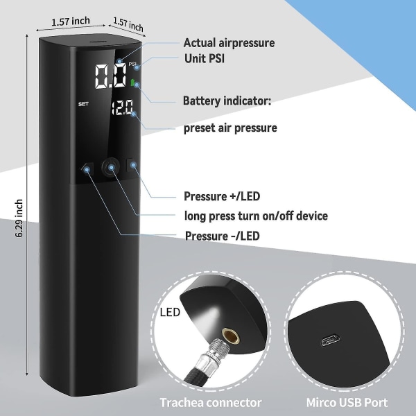 Elektrisk boldpumpe, Basketball Smart luftpumpe med nøjagtig trykmåler og digitalt LCD-display til fodbold basketball volleyball rugby (2 nåle)