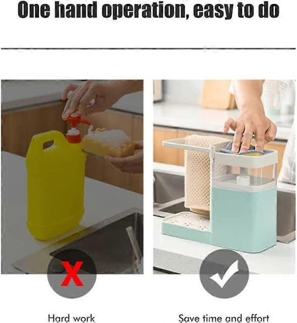 Opvaskemiddeldispenser, sæbedispenser med svampeholder vask sæbepumpedispenser til køkkenudstyr