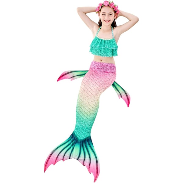 Havfruehale Børn Svømbar 3 stk. Piger Prinsesse Fiske Svømmedragt Bikini Badedragt & Blomster Hårbånd 110