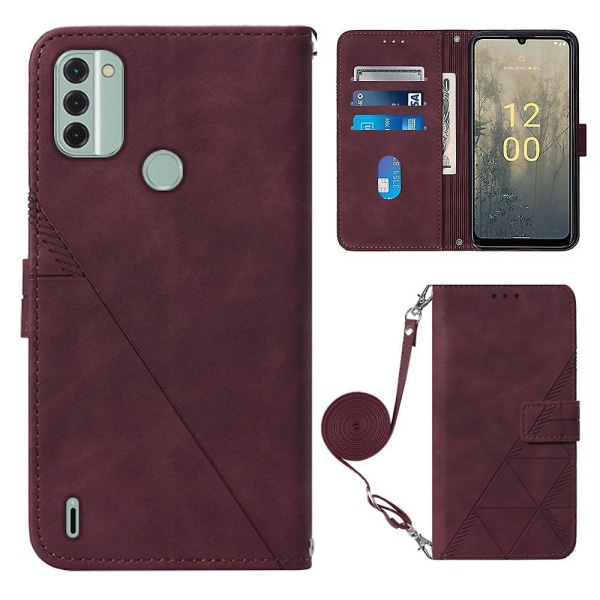 For Nokia C31 4G Lines Leather Business Phone Cover Anti-slipp lommebokstativ Flip Case Wine Red
