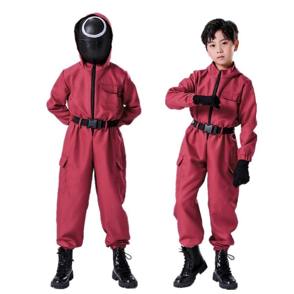 Kid Halloween Squid Game Cosplay Jumpsuit Cosplay- set with round mask 140