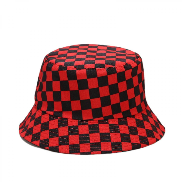 Wekity Söt Bucket Hat Strand Fiskarhattar För Kvinnor, Vändbar Dubbelsidig Unisex (rutmönster, Svart Och Röd)
