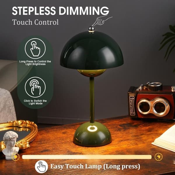 Bud Lamp 30 cm Cordless Touch Lamp Dimmable, 2000mAh Rechargeable Table Lamp, Nordic Bedside Lamp Dark Green Dark Green