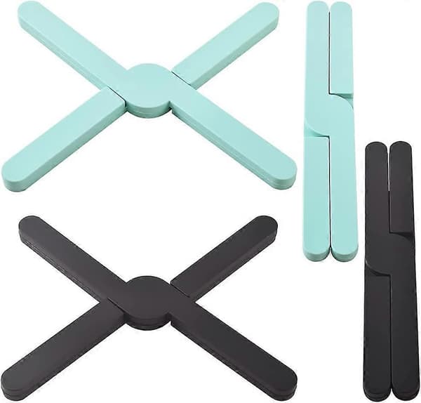 4-pak silikone foldeunderlag, Eco-Expand silikone grydelap, varmeunderlag, sammenklappeligt crossover-design
