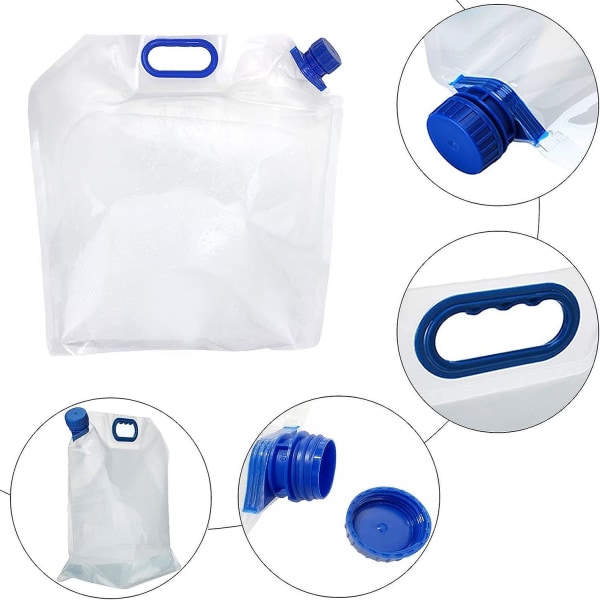 Pakke med 2 plastikvandsposer, drikkevandsfoldebeholder, foldbare vandposer, drikkevandsbeholder, pe vandpose med hane, 10 liter, til ou