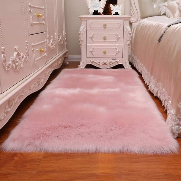 Faux lammeskind fåreskindstæppe 50 X 150 Cm Moderne Stuetæppe Fluffy Langt Hår Pelslook Hyggeligt Lammeskind Sengetæppe Sofamåtte (pink, 50 X 150 Cm)