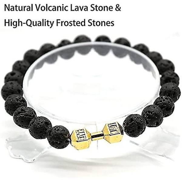 3 stk hantelarmbånd, høykvalitets perlearmbånd for menn vulkansk lavastein hantelarmbånd gaver til menn