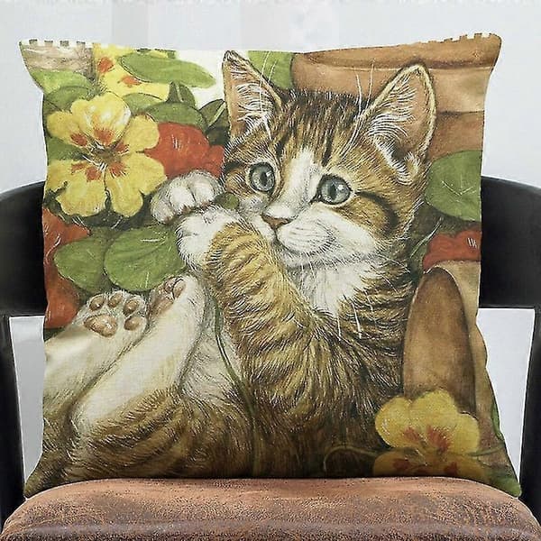 Pudebetræk med katteblomst i hør til sofa, seng, bil, café, kontorindretning 2