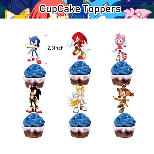 Sonic bursdagskake dekorasjonssett med ballonger - Stort sett