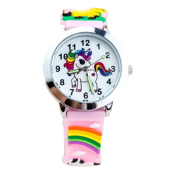 Barn Flickor Silikon Cartoon Unicorn Watch Mode Quartz Armbandsur Presenter Pink