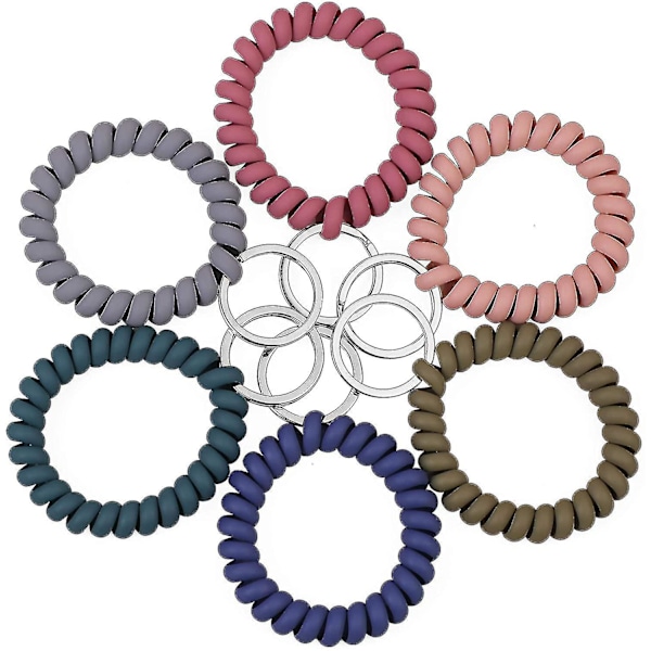 6 stk. Elastisk Armbånd Nøkkelring Håndleddsnøkkelkjede, Fjær Fleksibel Spiral Håndleddsspole Armbånd Nøkkelholder Nøkkelring For Sa