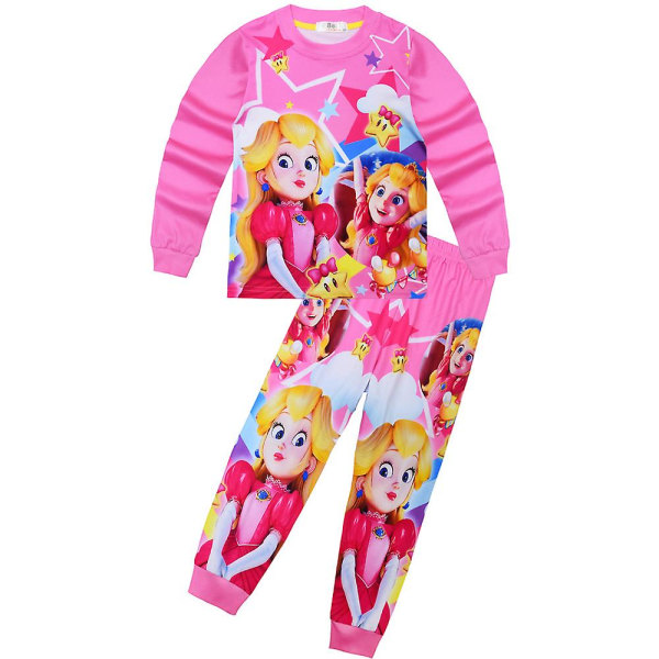 4-9 år Princess Peach Print Barn Flickor Set Långärmad T-shirt Byxor Outfit Loungewear Present 5-6 Years