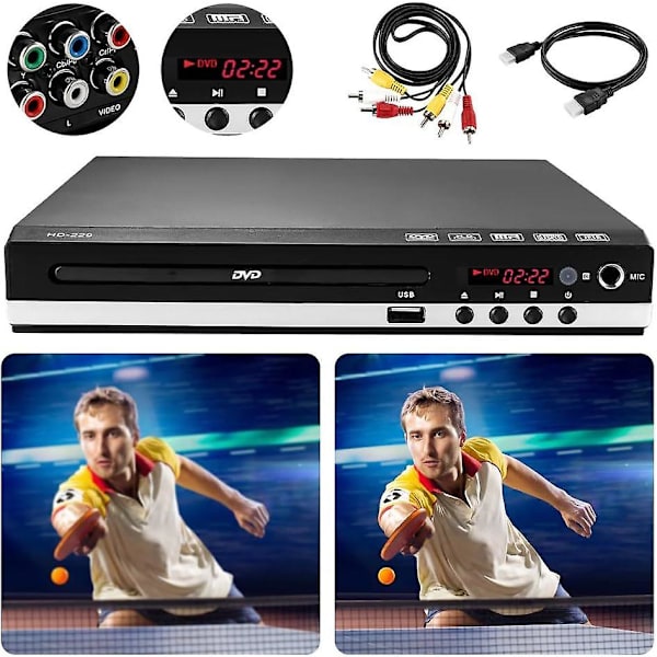 1080p DVD-spelare Regionsfri DVD CD USB-spelare med HDMI AV RCA Utgångskabel