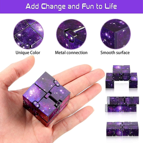 2 delar Infinity Cube Infinite Fidget Toys Mini Cube Pussel Cube Finger Fidget Toy för stress och ångest avslappnande leksak (lila stjärnhimmel)-