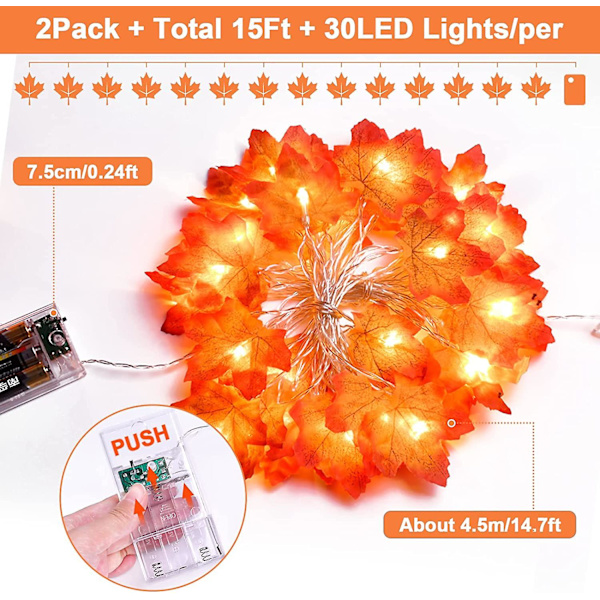 2 Förpackningar Totalt 6m 40 LED Höstdekorationer Lönnlövsnöre Med Ljus, Höst Hem Utomhusdekor Höstgirland Thanksgiving Dekorationer Höstsal