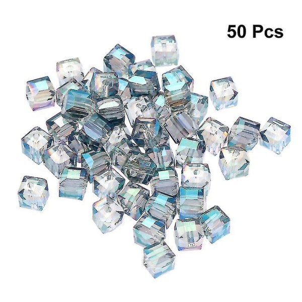 50 stk krystalperle farverige 8 mm løse perler firkantet mønster smykketilbehør til gør-det-selv halskæde Armbånd hængende vedhæng (magisk grøn)