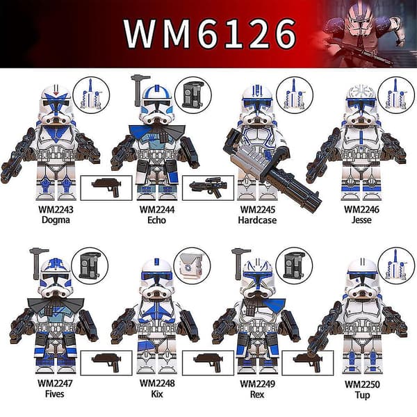 8-pack Star Wars Minifigur Samlade Byggklossar Leksaker Echo Jesse Rex Figur Samlarobjekt Leksak