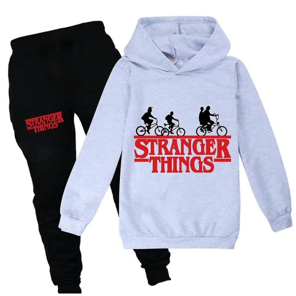 Stranger Things Print Sportoutfit Barn Pojkar Flickor Hoodie Sweatshirt Långbyxor Träningsoverall Set Grey 11-12  Years