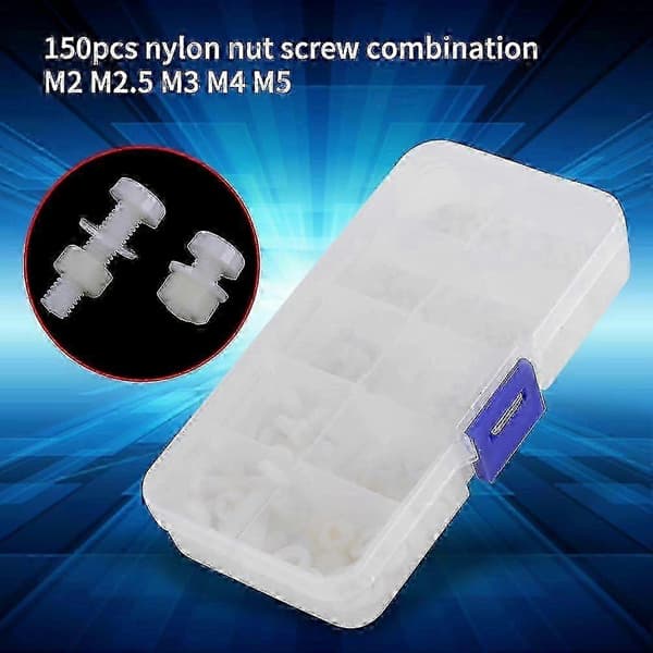 2025 150 stk. hvite nylonskruer sortiment - M2 M2.5 M3 M4 M5