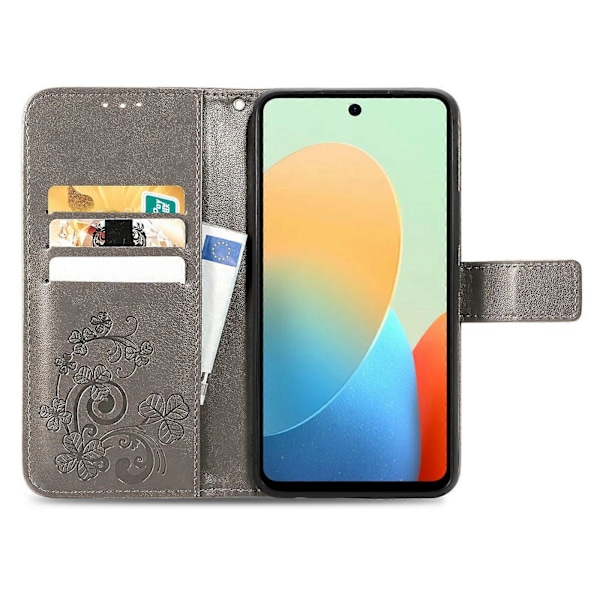 Fyrklöverlås Präglat Spänne Läder Telefonfodral Grey For Tecno Spark Go 2024