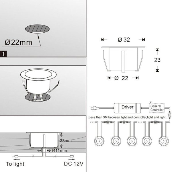 Varm vit - 10 kpl Mini LED upotettavat spottivalot ulkokäyttöön, IP67 vedenpitävä, 4500K päivänvalo valkoinen, 0,6W DC12V lattiavalaisin kävelytielle terassille puu Po
