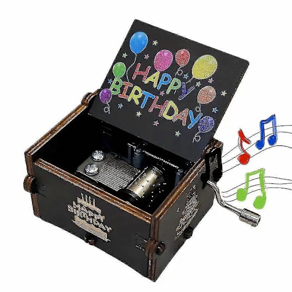 Handvevad Speldosa i Trä med Happy Birthday-tema, Spelande Melodi Speldosa Perfekt som Födelsedagspresent till Barn, Pojkar och Flickor